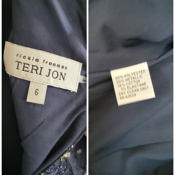 Rickie Freeman for Teri Jon Navy and Gold Midi Dress - Picture 9 of 11